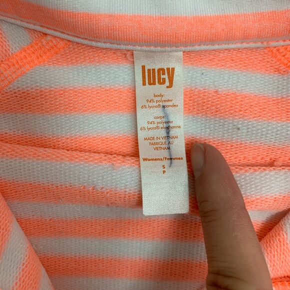 Lucy Activewear 1/4 Zip Top Women S Neon Peach Stripe Pockets Stretch Thumbholes - Picture 10 of 13